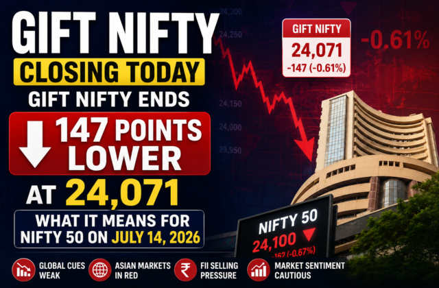 Gift Nifty Closing Today: Gift Nifty Ends 147 Points Lower at 24,071 – What It Means for Nifty 50 on July 14, 2026