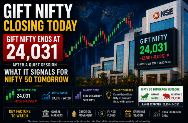 Gift Nifty Closing Today: Gift Nifty Ends at 24,031 After a Quiet Session — What It Signals for Nifty 50 Tomorrow
