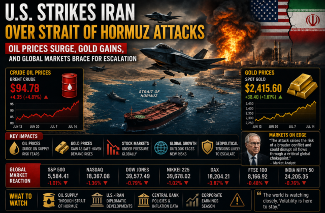 U.S. Strikes Iran Over Strait of Hormuz Attacks: Oil Prices Surge, Gold Gains, and Global Markets Brace for Escalation