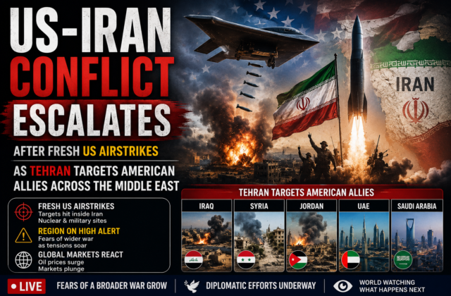 US-Iran Conflict Escalates After Fresh US Airstrikes as Tehran Targets American Allies Across the Middle East
