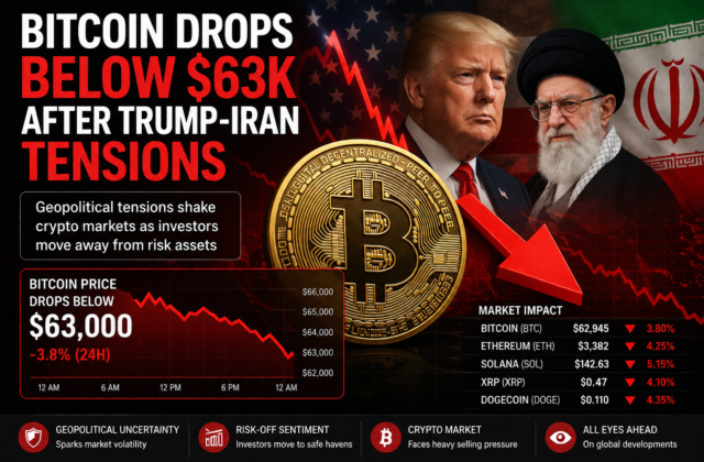 Bitcoin Drops Below $63K After Trump-Iran Tensions Shake Global Markets
