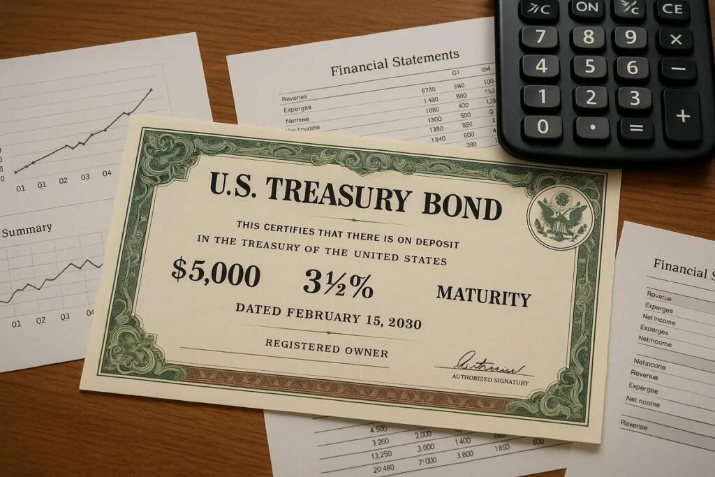 Financial news illustration showing the U.S. Treasury, rising long-term bond yields and the government's expanded bond-buyback program amid concerns over U.S. debt and inflation.